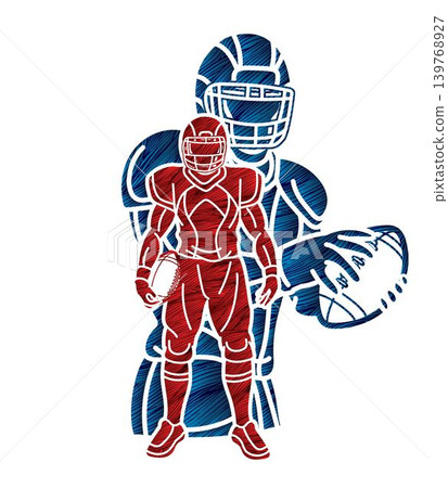 Group of Players American Football Sport Team Mix Action Cartoon Graphic Vector 139768927