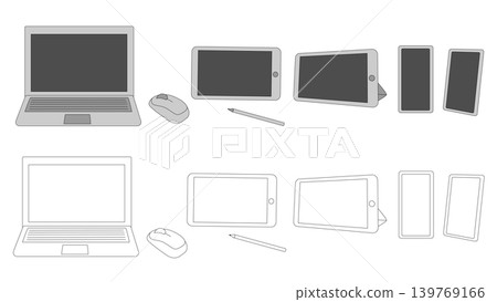 Simple illustrations of PCs, tablets, and smartphones Simple illustrations of PCs, tablets, and smartphones 139769166