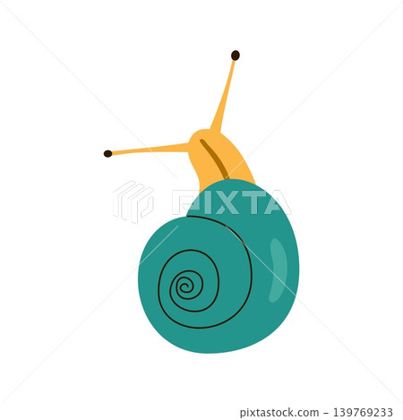 Cute garden snail with a turquoise spiral shell vector illustration isolated on white background Cute garden snail with a turquoise spiral shell vector illustration isolated on white background 139769233