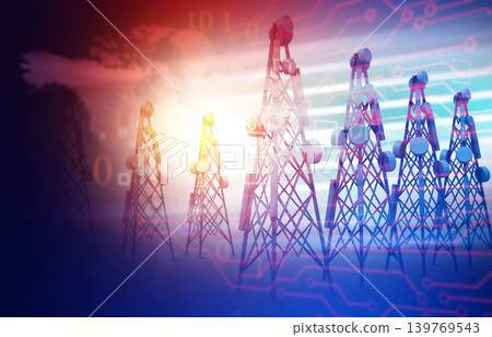 Telecommunication towers  on abstract technology background 139769543