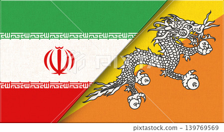 Double flag of Iran and Bhutan on fabric texture. Two flags together. 139769569