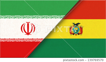 Double flag of Iran and Bolivia on fabric texture. Two flags together. Double flag of Iran and Bolivia on fabric texture. Two flags together. 139769570
