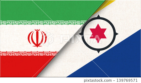 Double flag of Iran and Bonaire on fabric texture. Two flags together 139769571
