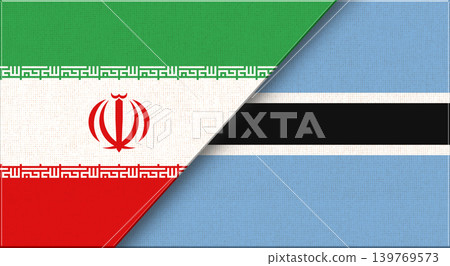Double flag of Iran and Botswana on fabric texture. Two flags together Double flag of Iran and Botswana on fabric texture. Two flags together 139769573
