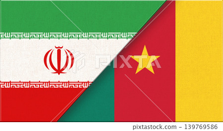 Double flag of Iran and Cameroon on fabric texture. Two flags together Double flag of Iran and Cameroon on fabric texture. Two flags together 139769586