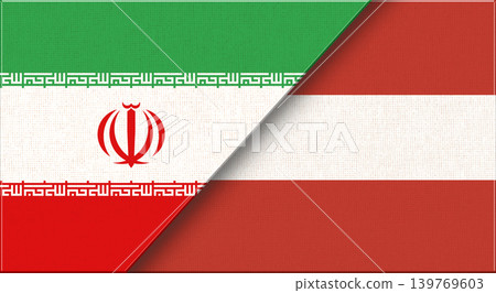 Double flag of Iran and Austria on fabric texture. Two flags together Double flag of Iran and Austria on fabric texture. Two flags together 139769603