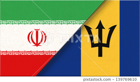Double flag of Iran and Barbados on fabric texture. Two flags together Double flag of Iran and Barbados on fabric texture. Two flags together 139769610