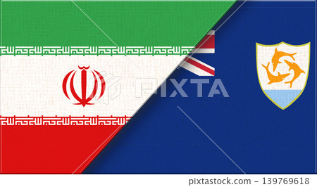 Double flag of Iran and Abkhazia on fabric texture. Two flags together. 139769618