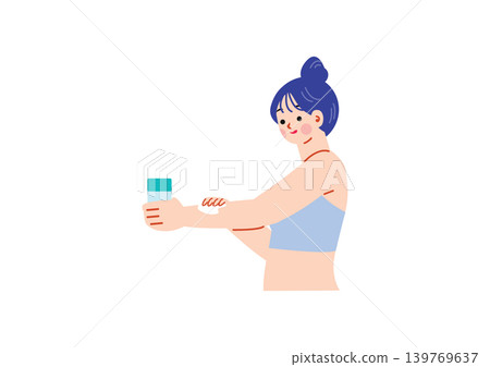 Illustration of a woman painting a sunscreen Illustration of a woman painting a sunscreen 139769637