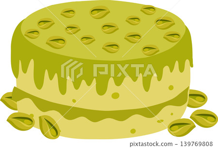 Green Pistachio Cake Cartoon Bakery Illustration For Menu Sticker And Food Design Green Pistachio Cake Cartoon Bakery Illustration For Menu Sticker And Food Design 139769808