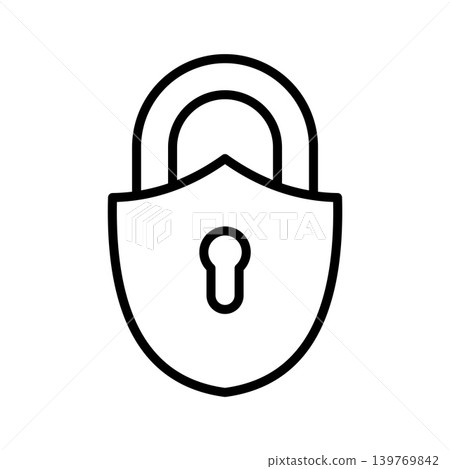 Shield shaped padlock line icon isolated on white background Shield shaped padlock line icon isolated on white background 139769842