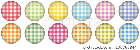 Colorful gingham check pattern round icon set Colorful gingham check pattern round icon set 139769844