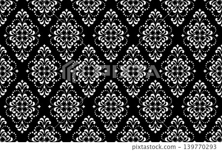 Flower geometric pattern. Seamless vector background. White and black ornament. 139770293