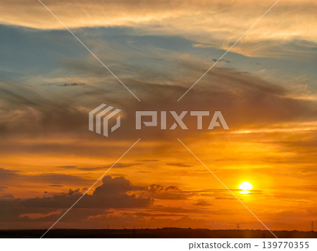Golden Sunset Close View With Dramatic Clouds Golden Sunset Close View With Dramatic Clouds 139770355