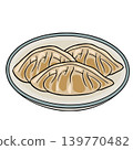 Delicious vector illustration of three golden-brown dumplings on a light beige plate with a blue rim. 139770482