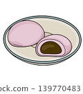 Pink Mochi with Chocolate Filling on a Plate, Japanese Dessert Vector Illustration 139770483