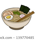 Delicious Japanese Ramen Noodle Soup Bowl Vector Illustration with Chopsticks 139770485