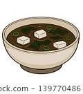 Vector illustration of a bowl of Japanese miso soup with tofu and seaweed 139770486