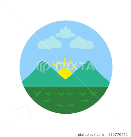 Minimalist Mountain Landscape Circle Badge Illustration. Minimalist Mountain Landscape Circle Badge Illustration. 139770751