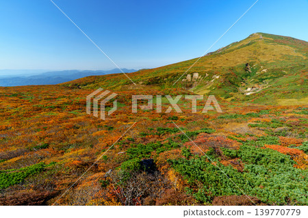 栗駒山秋季紅葉:令人嘆為觀止的山景,被稱為「神之地毯」。 栗駒山秋季紅葉:令人嘆為觀止的山景,被稱為「神之地毯」。 139770779