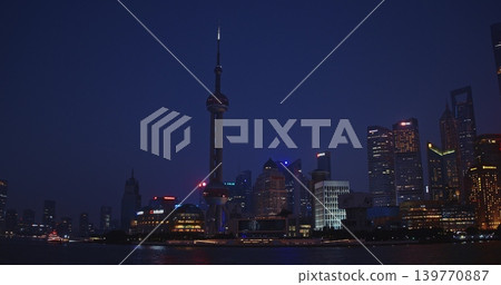 Shanghai Night Skyline with Futuristic Architecture and City Lights 139770887