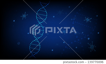 Abstract background glowing DNA double helix structure, floating virus cells and bokeh light Abstract background glowing DNA double helix structure, floating virus cells and bokeh light 139770896