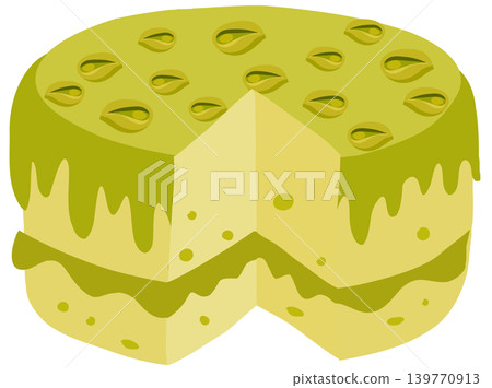 green pistachio dessert cake with creamy layers and nut topping green pistachio dessert cake with creamy layers and nut topping 139770913