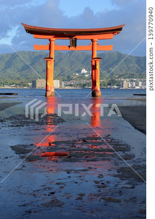 World Heritage Site: Miyajima Island in Aki Province - The Great Torii Gate of Itsukushima Shrine Shining in the Morning Sun World Heritage Site: Miyajima Island in Aki Province - The Great Torii Gate of Itsukushima Shrine Shining in the Morning Sun 139770940