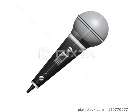 3D Modern black microphone with silver grille and digital display for audio recording 139770977