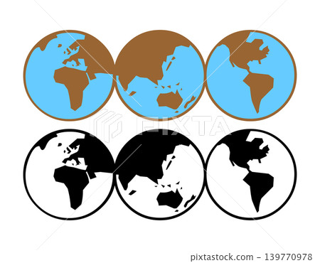 Stylized Earth globes showing continents and oceans in different views Stylized Earth globes showing continents and oceans in different views 139770978