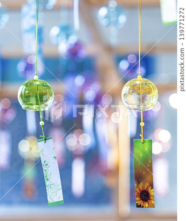 Colorful Edo wind chimes hanging in a row 139771272