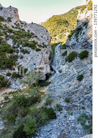 The amazing Gorges de Galamus, Galamus Gorge, Aude, Eastern Pyrenees - Languedoc Roussillon, France. The amazing Gorges de Galamus, Galamus Gorge, Aude, Eastern Pyrenees - Languedoc Roussillon, France. 139771292