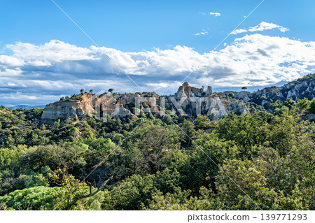 The Organs of Ille sur Tet, or fairy chimneys, in the Pyrenees Orientales, in Catalonia, in Occitanie, France 139771293