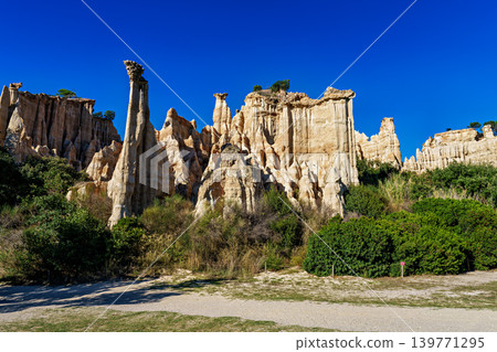 The Organs of Ille sur Tet, or fairy chimneys, in the Pyrenees Orientales, in Catalonia, in Occitanie, France The Organs of Ille sur Tet, or fairy chimneys, in the Pyrenees Orientales, in Catalonia, in Occitanie, France 139771295
