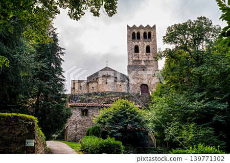 Abbey of Saint Martin du Canigou. Pyrenees-Orientales department in France, founded by monks of the Benedictine order 139771302