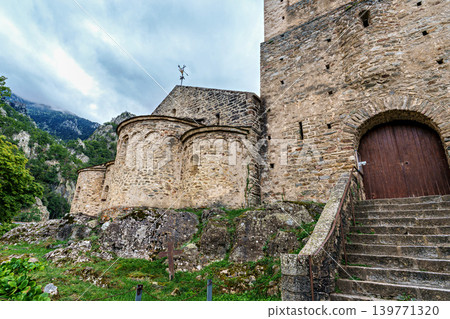 Abbey of Saint Martin du Canigou. Pyrenees-Orientales department in France, founded by monks of the Benedictine order 139771320