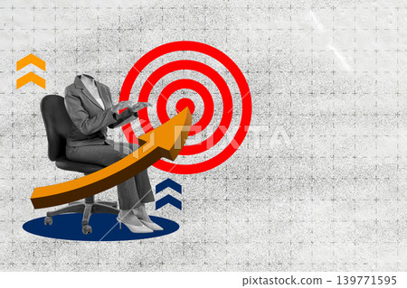 A conceptual collage of a headless professional in a suit with an upward arrow and target, symbolizing corporate goals, strategy, and career success A conceptual collage of a headless professional in a suit with an upward arrow and target, symbolizing corporate goals, strategy, and career success 139771595