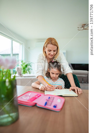 Mother and daughter bond through art and learning Mother and daughter bond through art and learning 139771706