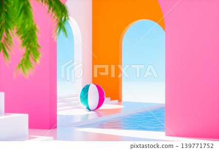 Abstract summer background with modern architecture and swimming pool, 3D rendering. Abstract summer background with modern architecture and swimming pool, 3D rendering. 139771752