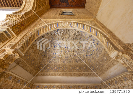 Arabic interiors of Nasrid Palace, Alhambra palace comple, Generalife and Albayzin (Generalife y Albaicin de Granada), UNESCO site, Granada, Andalusia, Spain Arabic interiors of Nasrid Palace, Alhambra palace comple, Generalife and Albayzin (Generalife y Albaicin de Granada), UNESCO site, Granada, Andalusia, Spain 139771850