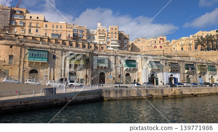 Townscape at the coastline of the port in Valletta taken from a ferry 139771986