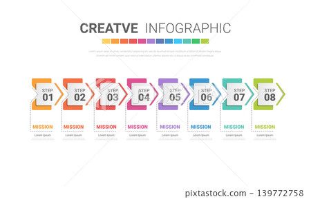 Abstract business rounded infographic template with 8 options. Colorful diagram, timeline and schedule 139772758