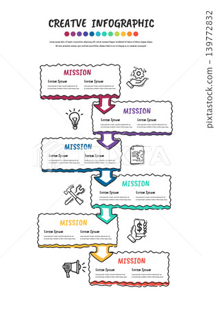 Handmade 6 Step Project Management Milestone Infographic Doodle Style Vertical Process Diagram. Handmade 6 Step Project Management Milestone Infographic Doodle Style Vertical Process Diagram. 139772832