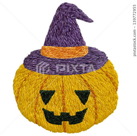 [Halloween Hat-Wearing Ghost Pumpkin] Hand-Embroidered Illustration Material 139772955