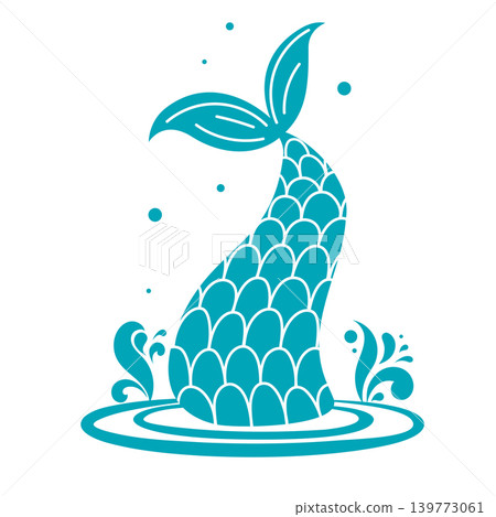 hand drawn mermaid's tail with scale and water splashes 139773061