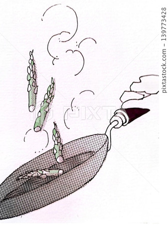 Asparagus dancing in a frying pan Asparagus dancing in a frying pan 139773428