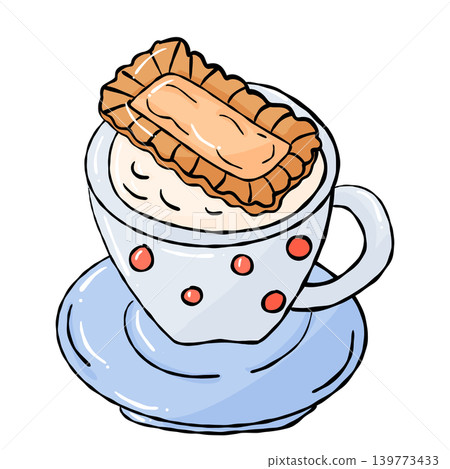 Cozy Sweet food illustration, Hand draw cocoa cup treat doodle line 139773433