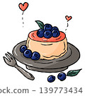 Cozy Sweet food illustration Hand draw, blueberry dessert doodle line 139773434