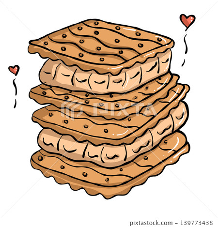 Cozy Sweet food illustration, Hand draw wafer stack doodle line Cozy Sweet food illustration, Hand draw wafer stack doodle line 139773438