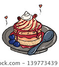 Cozy Sweet food illustration , Hand draw pancake dessert with blueberry doodle line 139773439